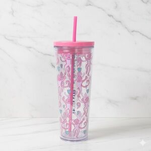 NWT Starbucks+ROLLER Rabbit Pink Monkey Heart Cold Cup Tumbler Venti 24oz Straw